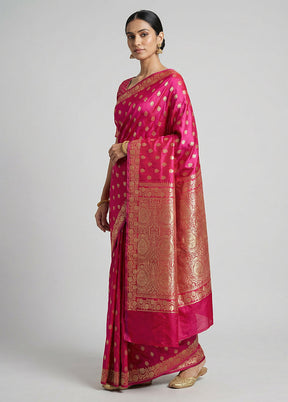 Pink Banarasi Silk Saree With Blouse Piece