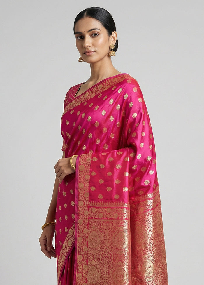 Pink Banarasi Silk Saree With Blouse Piece