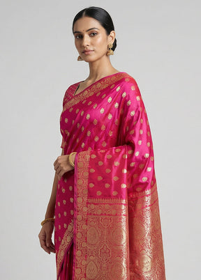 Pink Banarasi Silk Saree With Blouse Piece