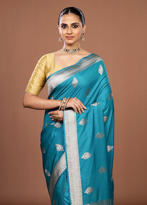 Blue Katan Silk Saree With Blouse Piece