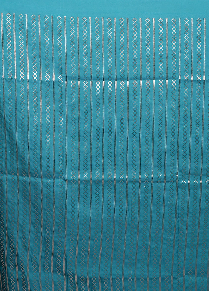 Blue Katan Silk Saree With Blouse Piece