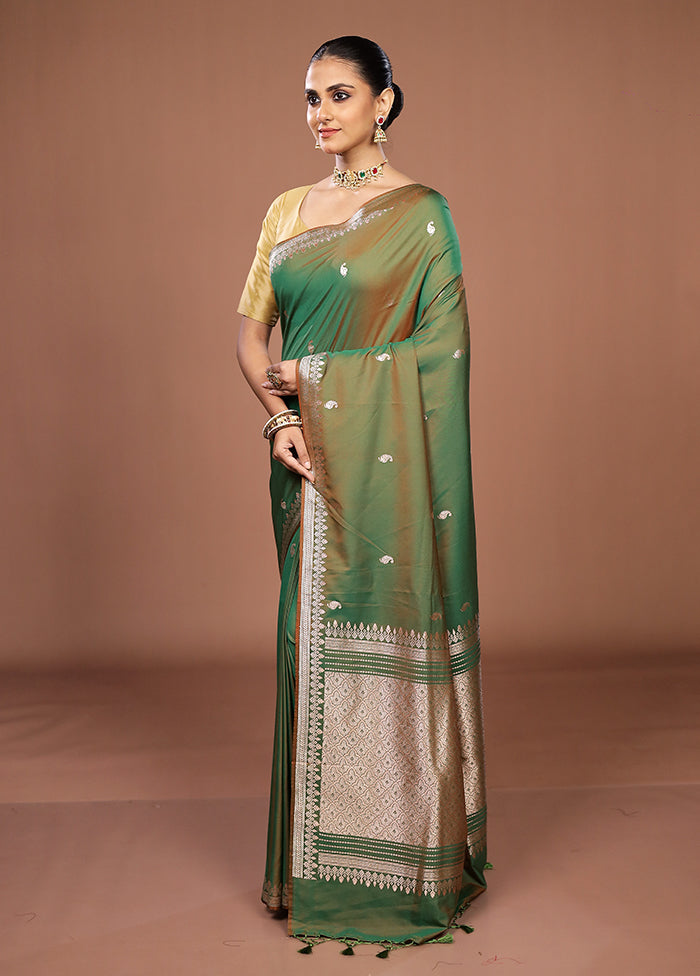 Green Katan Silk Saree With Blouse Piece