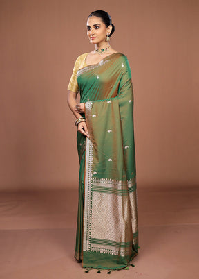 Green Katan Silk Saree With Blouse Piece