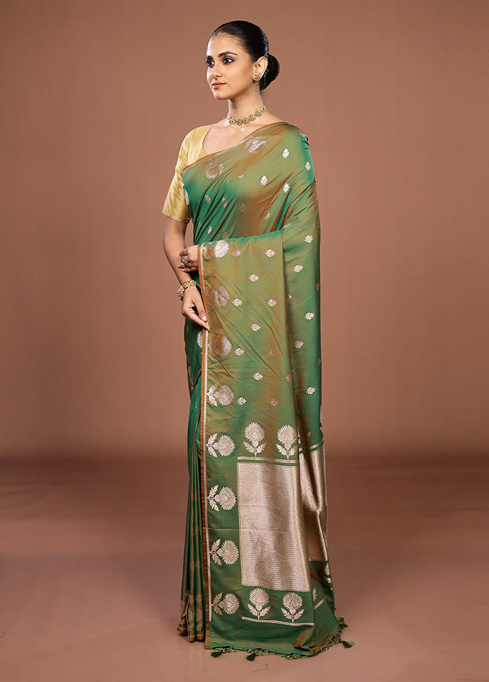 Green Katan Silk Saree With Blouse Piece