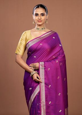 Purple Katan Silk Saree With Blouse Piece