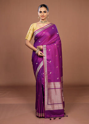 Purple Katan Silk Saree With Blouse Piece