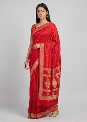 Pink Katan Silk Saree With Blouse Piece