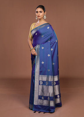 Blue Katan Silk Saree With Blouse Piece