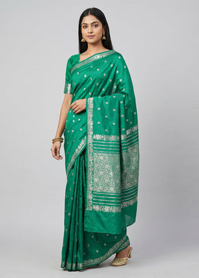 Green Katan Silk Saree With Blouse Piece