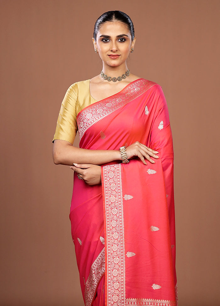 Pink Katan Silk Saree With Blouse Piece