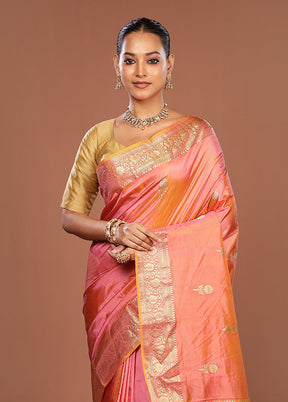 Pink Handloom Katan Pure Silk Saree With Blouse Piece