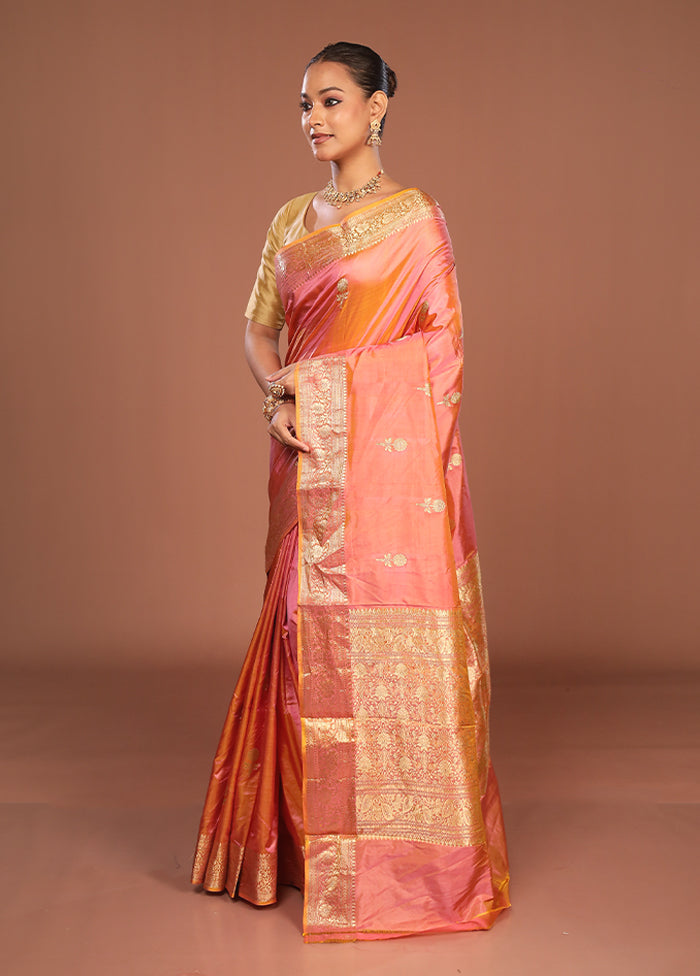Pink Handloom Katan Pure Silk Saree With Blouse Piece