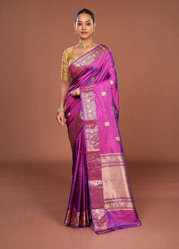 Purple Handloom Katan Pure Silk Saree With Blouse Piece
