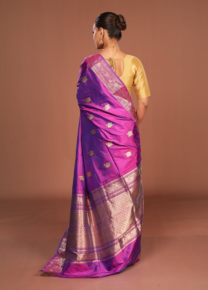 Purple Handloom Katan Pure Silk Saree With Blouse Piece