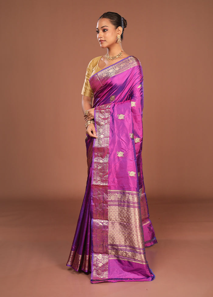 Purple Handloom Katan Pure Silk Saree With Blouse Piece