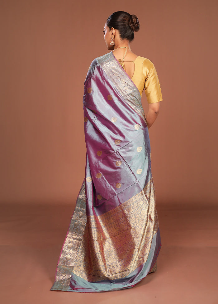 Grey Handloom Katan Pure Silk Saree With Blouse Piece