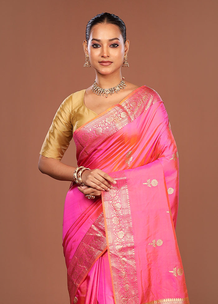 Pink Handloom Katan Pure Silk Saree With Blouse Piece