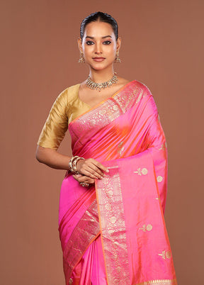 Pink Handloom Katan Pure Silk Saree With Blouse Piece