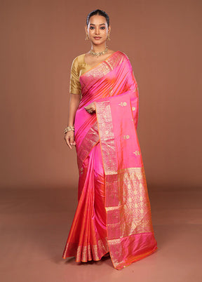 Pink Handloom Katan Pure Silk Saree With Blouse Piece