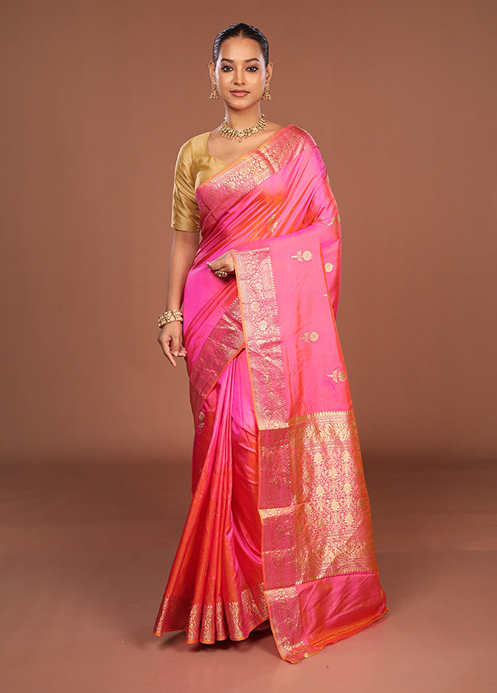 Pink Handloom Katan Pure Silk Saree With Blouse Piece