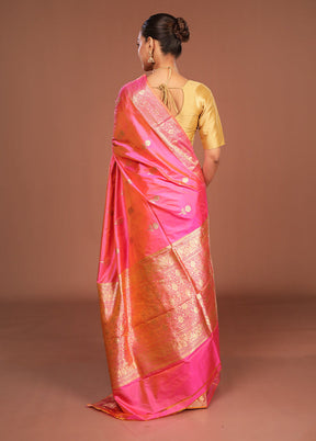 Pink Handloom Katan Pure Silk Saree With Blouse Piece