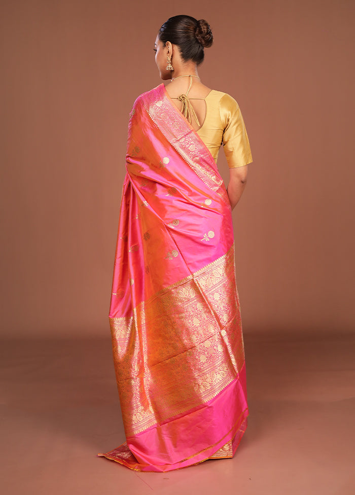 Pink Handloom Katan Pure Silk Saree With Blouse Piece