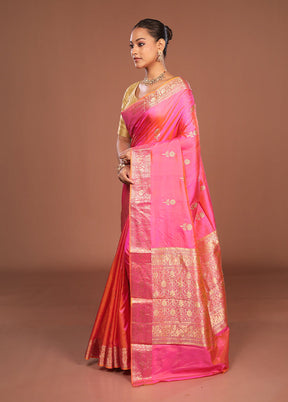 Pink Handloom Katan Pure Silk Saree With Blouse Piece