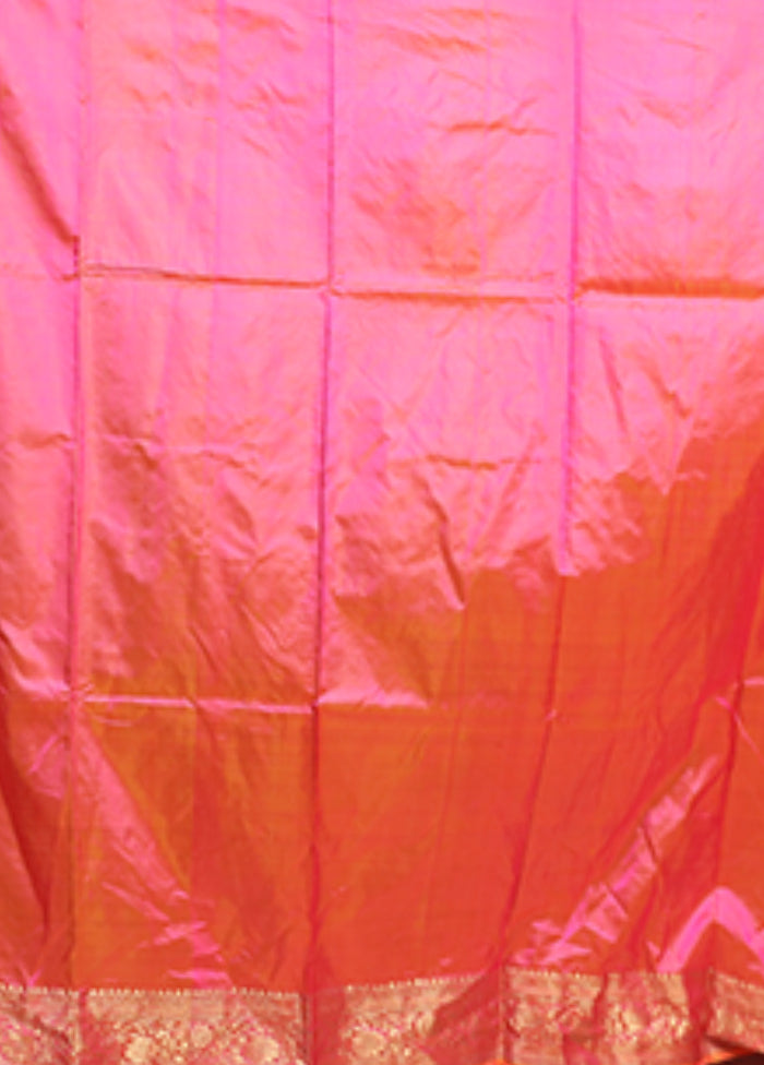 Pink Handloom Katan Pure Silk Saree With Blouse Piece