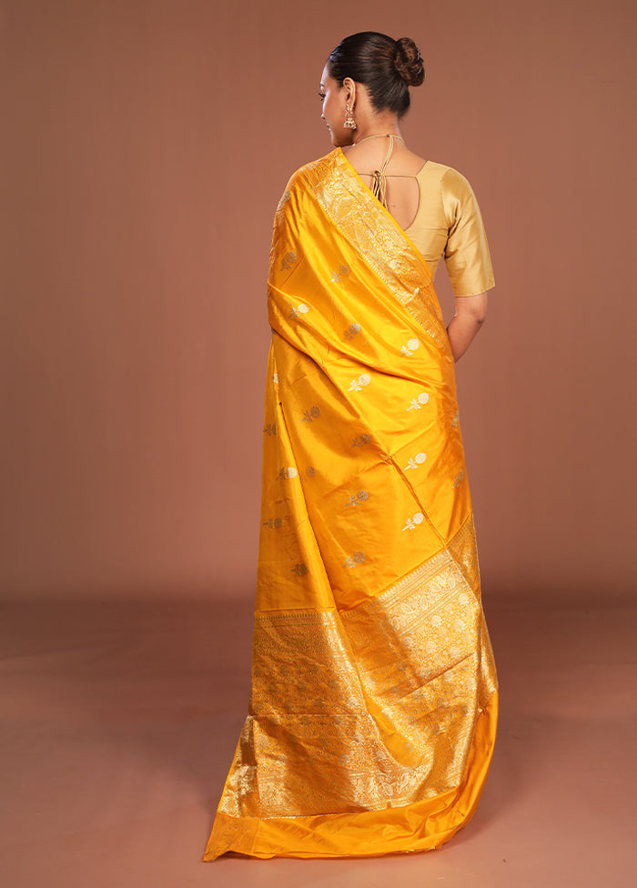 Yellow Handloom Katan Pure Silk Saree With Blouse Piece