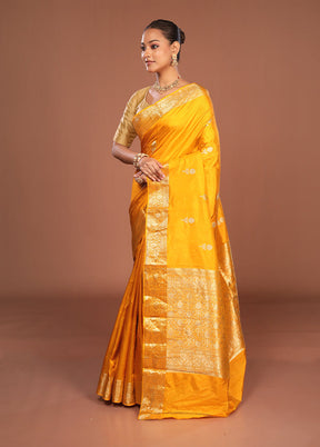 Yellow Handloom Katan Pure Silk Saree With Blouse Piece