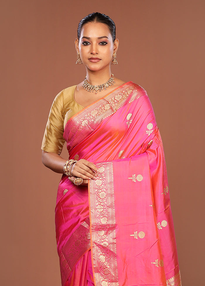 Pink Handloom Katan Pure Silk Saree With Blouse Piece