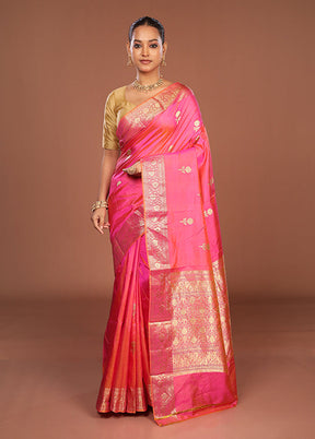 Pink Handloom Katan Pure Silk Saree With Blouse Piece
