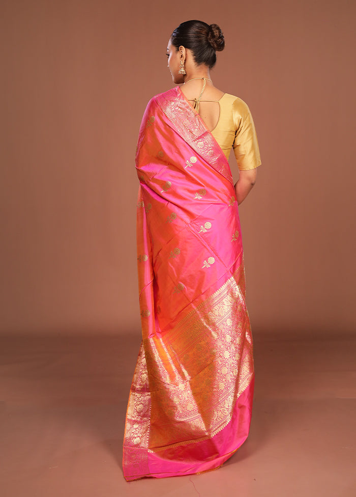 Pink Handloom Katan Pure Silk Saree With Blouse Piece