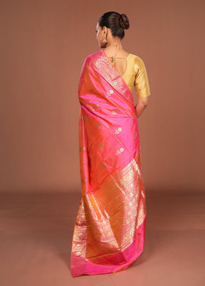 Pink Handloom Katan Pure Silk Saree With Blouse Piece