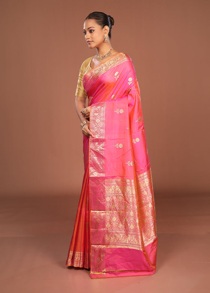 Pink Handloom Katan Pure Silk Saree With Blouse Piece