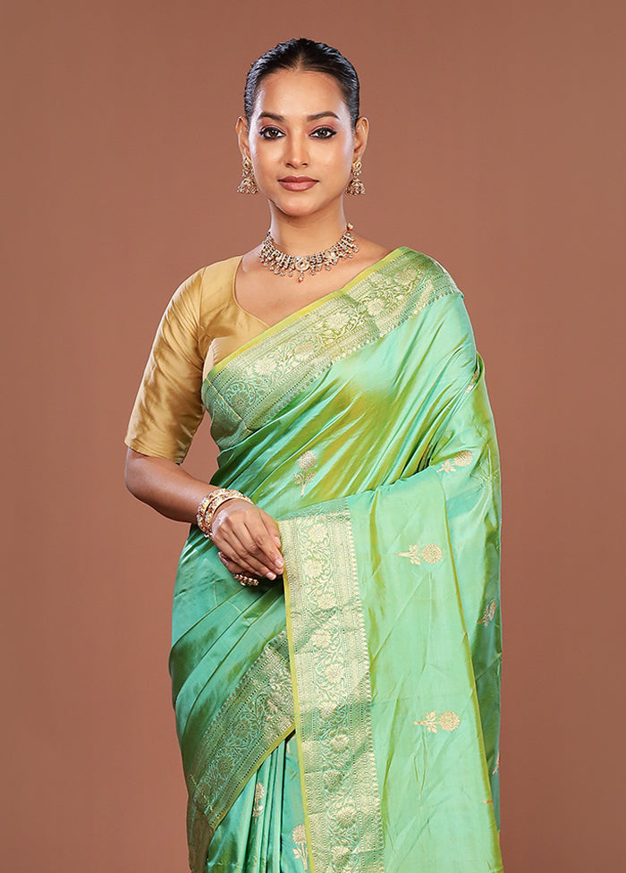 Green Handloom Katan Pure Silk Saree With Blouse Piece