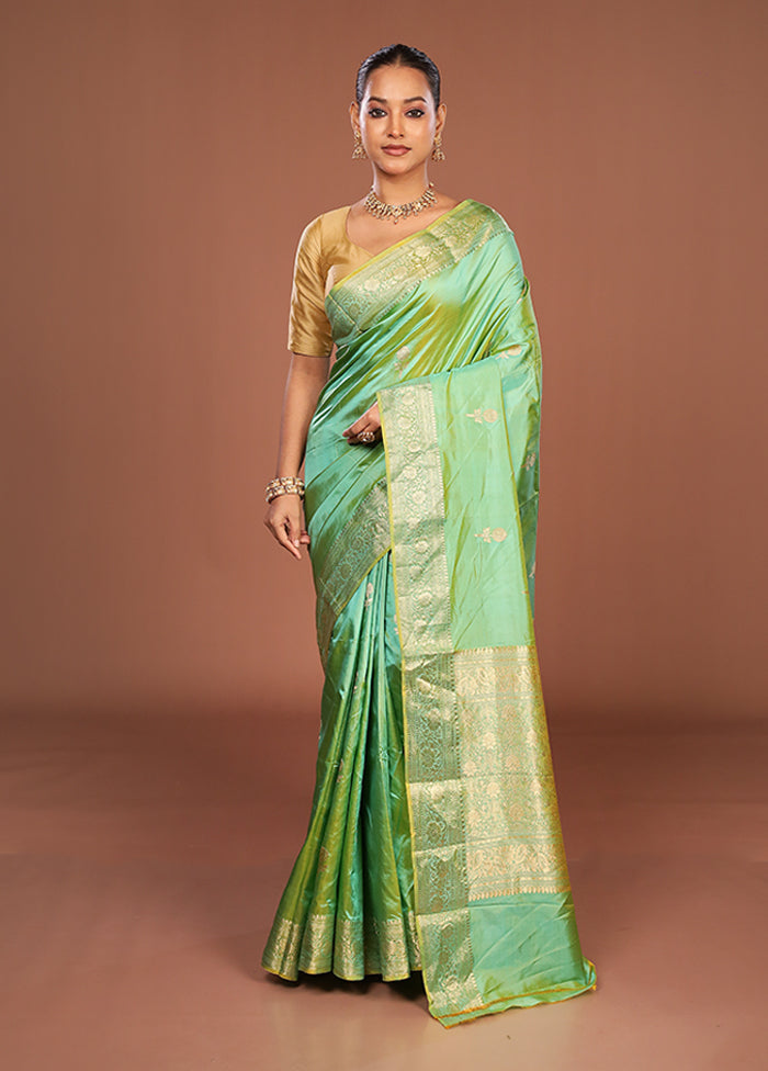 Green Handloom Katan Pure Silk Saree With Blouse Piece