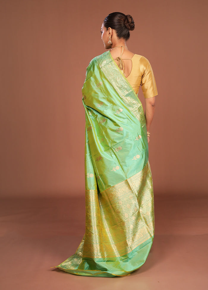 Green Handloom Katan Pure Silk Saree With Blouse Piece