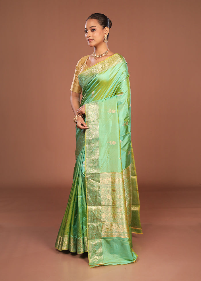 Green Handloom Katan Pure Silk Saree With Blouse Piece