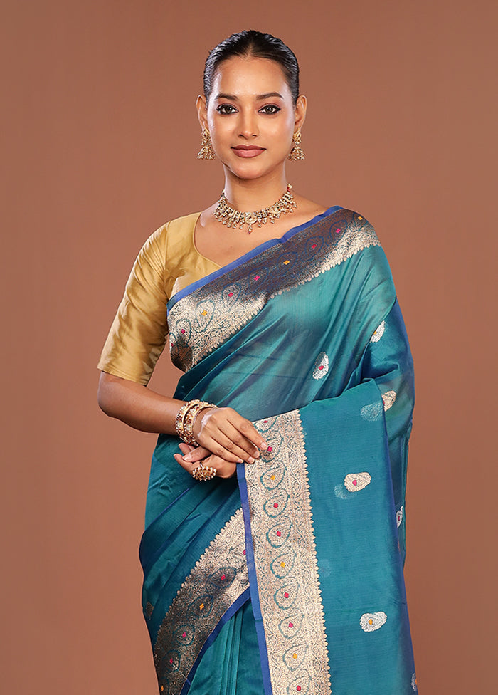 Blue Handloom Pure Organza Saree With Blouse Piece