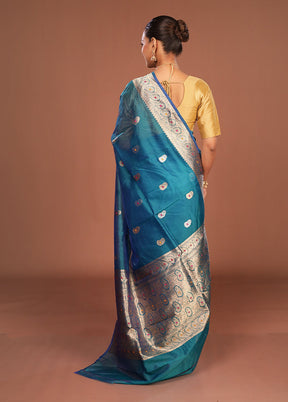 Blue Handloom Pure Organza Saree With Blouse Piece