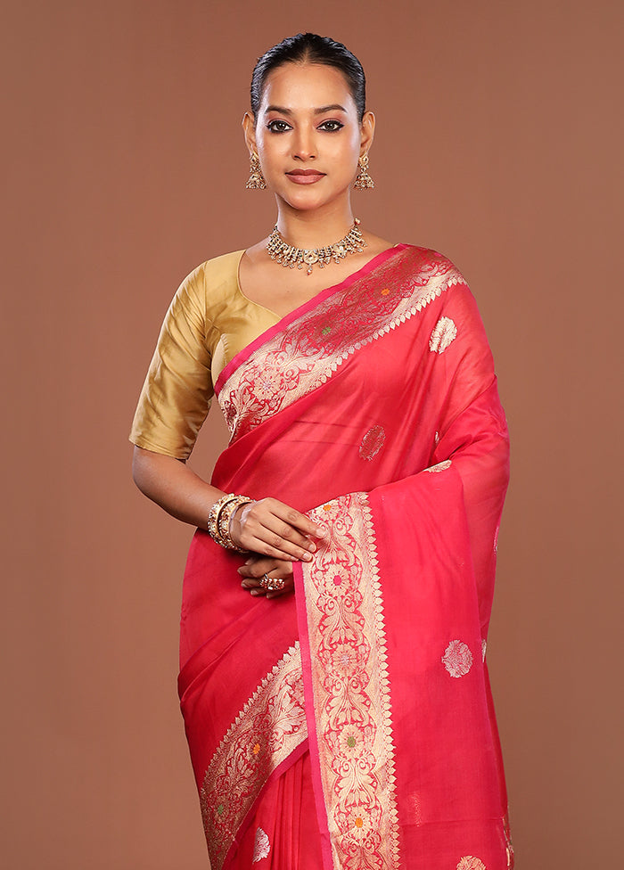 Pink Handloom Pure Organza Saree With Blouse Piece
