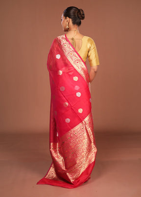 Pink Handloom Pure Organza Saree With Blouse Piece