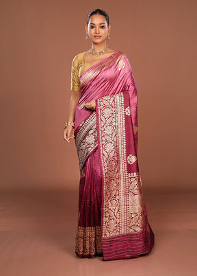 Purple Handloom Tussar Pure Silk Saree With Blouse Piece