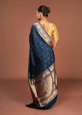 Blue Handloom Katan Pure Silk Saree With Blouse Piece