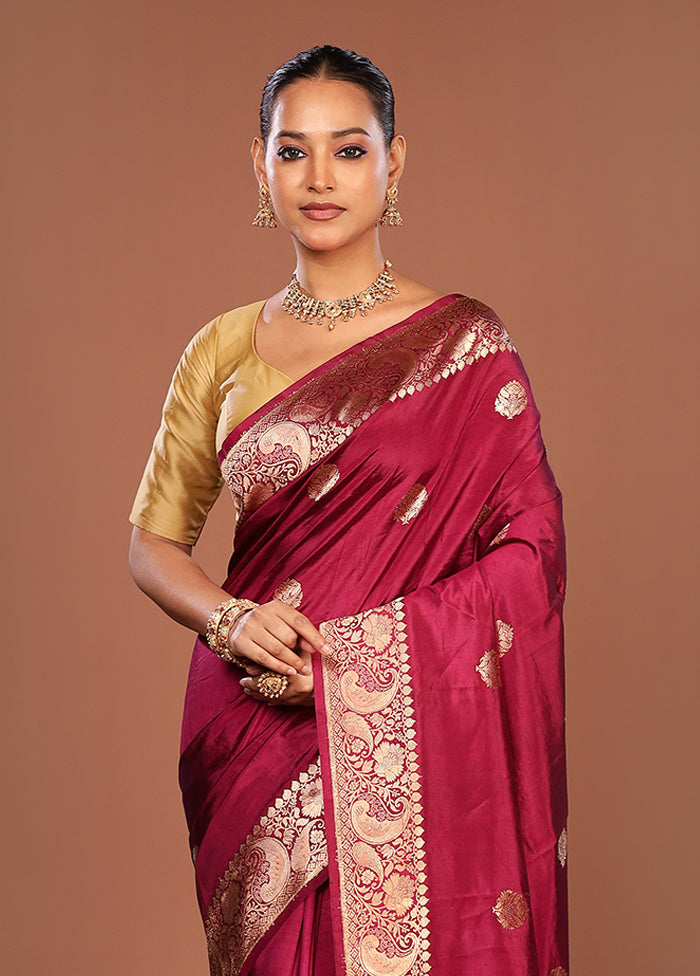 Wine Handloom Katan Pure Silk Saree With Blouse Piece
