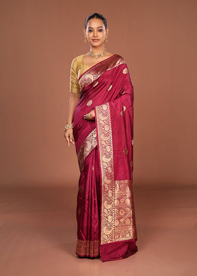 Wine Handloom Katan Pure Silk Saree With Blouse Piece