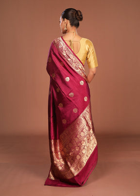 Wine Handloom Katan Pure Silk Saree With Blouse Piece