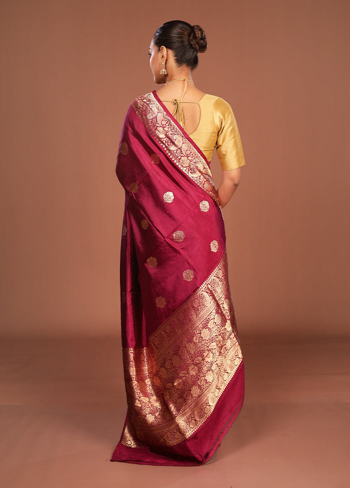 Wine Handloom Katan Pure Silk Saree With Blouse Piece
