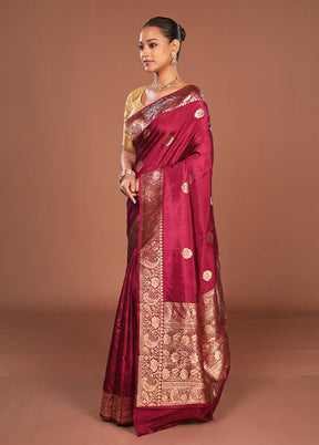 Wine Handloom Katan Pure Silk Saree With Blouse Piece